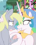 big_breasts blonde_hair breast_grab breast_squish breast_suck breasts crown derpy_hooves derpy_hooves_(mlp) drooling el-loko equine female friendship_is_magic furry hair horn horse lactating lactation multicolored_hair my_little_pony nipples outside pony princess_celestia princess_celestia_(mlp) saliva suckling topless unicorn yuri