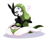 1girl ? anthro ass big_ass blue_eyes butt_crack color eric_lowery full_body green_hair green_panties hair huge_ass long_hair looking_at_viewer looking_back meloetta open_mouth panties pokemon simple_background solo sssonic2 underwear