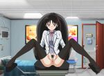  alluring bottomless examination inuyasha naked_from_the_waist_down pussy_hair school_uniform setsuna_(yashahime) spread_legs stockings yashahime:_princess_half-demon 