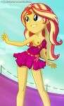 1girl breast charliexe clothed dress equestria_girls exposed_breast female female_only friendship_is_magic my_little_pony no_bra outdoor outside solo standing sunset_shimmer sunset_shimmer_(eg)