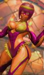 1girl 3d alternate_costume big_breasts cleavage dark-skinned_female dark_skin eyemask menat purple_hair short_hair street_fighter street_fighter_v wide_hips wrestling_outfit