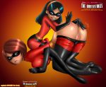 2_girls 2girls anus ass bent_over blush disney elastigirl female female_only helen_parr incest mother_&_daughter mother_and_daughter no_panties pixar pussy raylude spanking the_incredibles top-down_bottom-up violet_parr wwoec yuri