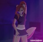 animated anthro cute_fangs dancing doja_cat eipril elisabeth_(character) elisabeth_(eipril) fluffy_tail fox furry long_hair music nude skirt solo sound underwear video webm