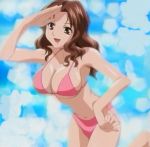 akahori_gedou_hour_rabuge big_breasts bikini breasts brown_eyes brown_hair hokke_otone otone_hokke screen_capture stitched swimsuit