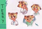  1boy anthro anthro_only brown_hair character_name copycat_(webtoon) dimabelle furry furry_male male male_only reference_sheet terry_(copycat) webtoon yellow_hair 