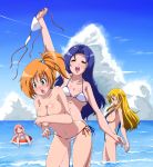 4_girls 4girls :3 =_= alluring alternate_costume assisted_exposure ayame_(pokemon) ayame_(pokemon)(kasumi's_sister) bare_shoulders barefoot beach belt big_breasts bikini bikini_top bikini_top_removed bikini_top_stolen black_bikini blonde_hair blue_eyes blue_hair blush body_blush botan_(pokemon) botan_(pokemon)(kasumi's_sister) bow bra breast_hold breasts butt_crack cameltoe casual_one-piece_swimsuit cleavage clothes_thief clothing_thief cloud coat covering covering_breasts creatures_(company) daisy_(pokemon) dengeki!_pikachu erect_nipples fat_mons feet fingerless_gloves from_behind game_freak gloves green_eyes gym_leader hair_bobbles hair_bow hair_ornament hat high_res highres huge_breasts humans_of_pokemon innertube jacket kasumi_(pokemon) leaning_forward legs lily_(pokemon) lingerie long_hair looking_back lowleg lowleg_bikini micro_bikini misty misty_(pokemon) multiple_girls navel nintendo nipples ocean one-piece_swimsuit open_mouth orange_hair outdoors outside panties pantsing pantyhose pink_hair pokemon pokemon_(anime) pokemon_(game) pokemon_red_green_blue_&_yellow pokemon_rgby ponytail purple_eyes red_eyes red_hair sakura_(pokemon) sakura_(pokmeon)(kasumi's_sister) satsuki_imonet sensational_sisters shiny shiny_skin short_hair siblings side-tie_bikini side_ponytail sideboob silf sisters sky sling_bikini smile solo submerged swimsuit swimsuit_theft swimsuit_thief teasing theft thief toes topless uncensored underboob underwear violet_(pokemon) voluptuous water waves white_bikini white_panties worried