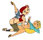 big_breasts blonde_hair braided_hair bridgette_(tdi) cartoon_network female green_eyes hourglass_figure light-skinned_female long_blonde_hair long_hair red_hair surfer_girl thick_ass thick_legs thick_thighs total_drama_island yuri zoey_(tdi)