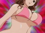 1girl akahori_gedou_hour_rabuge animated animated_gif big_breasts bikini_top bounce bouncing_breasts breasts brown_eyes brown_hair cleavage gif hokke_otone large_breasts long_hair lowres otone_hokke screen_capture screencap solo wavy_hair