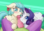 1boy 2_girls 2girls coco_pommel cutie_mark dragon earth_pony erection fearingfun fellatio female_unicorn friendship_is_magic horn interspecies licking_penis male/female male_dragon my_little_pony nude oral penis pony rarity rarity_(mlp) spike_(mlp) threesome unicorn