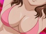 1girl akahori_gedou_hour_rabuge animated animated_gif big_breasts bikini bikini_top bounce bouncing_breasts breasts brown_hair cleavage close-up gif head_out_of_frame hokke_otone large_breasts long_hair lowres otone_hokke screen_capture screencap smile solo string_bikini swimsuit wavy_hair