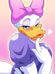 68 aqua_eyes beak blue_eyes blush daisy_duck disney duck duckface hair_ribbon heart lips looking_at_viewer ribbons solo