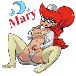 1girl blush bra breasts darkprincess04_(artist) female female_only glasses johnny_test labcoat looking_at_viewer mary_test panties red_hair solo spread_legs transparent_background unbuttoned