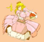 1girl banana_peel blonde_hair blue_eyes breasts bursting_breasts crown dress elbow_gloves gloves hataraki_ari huge_breasts mario_(series) mario_kart nintendo pink_dress princess princess_peach solo super_mario super_mario_bros. torn_clothes