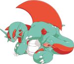 blush clitoris clitoris_piercing cum dragon female furry genital_piercing looking_at_viewer nezumi nezunezu piercing pokemon presenting pussy pussy_juice salamence scalie solo string tail wings wire