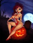 anthro beret_girl cosplay disney dog female furry goof_troop halloween high_heels jack-o'-lantern navel pumpkin vampirella vampirella_(cosplay)