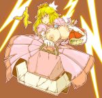 1girl banana_peel big_breasts blonde_hair blue_eyes breasts crown dress elbow_gloves framed_breasts gloves hair hataraki_ari huge_breasts mario_(series) mario_kart nintendo nipples pink_dress princess_peach solo super_mario super_mario_bros. torn_clothes wardrobe_malfunction