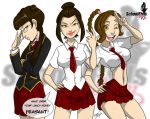 aeolus avatar:_the_last_airbender azula breasts mai_(avatar) school_uniform schoolgirl shadow smile ty_lee wink