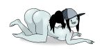  1girl adventure_time baseball_cap boggle female_only grey_skin looking_back marceline monster nude pale_skin shiny shiny_skin solo solo_female top-down_bottom-up vampire 