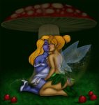 ass_grab breast_grab breast_press crossover disney disney_fairies female/female female_only hanna-barbera mushroom peter_pan smurfette the_smurfs tinker_bell yuri