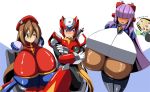  beauty_mark blonde_hair blue_eyes blush breasts brown_hair capcom dark_skin gigantic_breasts green_eyes iris_(megaman/rockman) iris_(rockman_x) kloah layer_(rockman_x) mega_man mega_man_x mole palette_(rockman_x) purple_hair rockman rockman_x rockman_x4 zero_(rockman) 