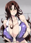  1girl bracelet breasts brown_hair censored cleavage cum cum_on_clothes erect_nipples gundam gundam_00 huge_breasts jewelry kloah long_hair paizuri paizuri_under_clothes penis penis_under_clothes pov solo_focus sumeragi_lee_noriega yellow_eyes 