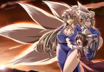 3girls :d :o ^_^ animal_ears bangs big_breasts blonde_hair blush bow breast_grab breast_hold breasts brown_hair cat_ears cat_tail chen choker cleavage closed_eyes cloud crossed_arms curvy dress erect_nipples female fox_tail gigantic_breasts grabbing hair hands_in_sleeves hat hat_bow headgear highres huge_breasts kloah large_breasts long_hair looking_at_viewer multiple_girls multiple_tails open_mouth outdoors outside plump purple_dress red_eyes ribbon ribbon_choker shiny shiny_skin side_slit skirt skirt_set sky smile standing sunset tabard tail thick_thighs thighs touhou v-neck very_long_hair vest wide_hips yakumo_ran yakumo_yukari yawning