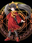  1girl ashley ashley_(warioware) black_background black_hair dress female_only hairband high_res highres long_hair lyrical_nanoha made_in_wario magic_circle nintendo pantyhose red_eyes simple_background skull solo tamamon twin_tails warioware witch 