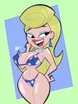 1girl atomickingboo big_breasts big_breasts bikini blonde_hair breasts cartoon_network earrings erect_nipples eyeshadow female_only hand_on_hip lipstick long_hair mrs._rich nipple_bulge nipples pearl_necklace the_grim_adventures_of_billy_and_mandy thick_thighs voluptuous wide_hips