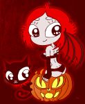 black_panties cat cosplay freckles frilly_panties halloween jack-o'-lantern panties rayryan_(artist) red_hair ruby_gloom ruby_gloom_(character) short_hair underwear wings