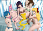 1girl 5girls alluring ami_mizuno ass big_breasts big_breasts bishoujo_senshi_sailor_moon blonde_hair blue_eyes blue_hair bow bra brown_hair brunette female_only garter_belt garter_straps green_eyes lingerie makoto_kino minako_aino multiple_girls panties rei_hino small_breasts stockings stormfeder usagi_tsukino