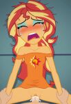 1girl ai_generated blush bottomless closed_eyes clothed_sex clothing crying cum cum_in_pussy equestria_girls female_focus forced holding_hands holding_wrists human lying messy_hair missionary missionary_position my_little_pony offscreen_character offscreen_male older older_female open_mouth orange_dress penis pov rape sex show_accurate sunset_shimmer tears uncensored young_adult young_adult_female young_adult_woman