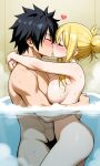 ai_generated bathtub black_hair blonde_hair breasts bun fairy_tail gray_fullbuster hair_tied_up lucy_heartfilia pixai steam wholesome