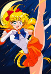 1girl alluring bishoujo_senshi_sailor_moon blonde_hair blue_eyes cute insanely_hot kick kicking leg_lift minako_aino panties pantyshot sailor_venus skirt upskirt wolf_(artist)