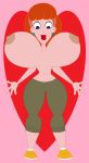 1girl 2024 2025 big_breasts cndhpr disney disney_channel earrings heart linda_flynn-fletcher lipstick navel nipples no_bra no_shirt open_mouth orange_hair pants phineas_and_ferb pink_background vanilladream34