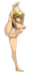 1girl absurd_res blue_eyes bow brown_hair full_body hair_between_eyes hair_bow high_res leg_lift m.u.g.e.n mugen_ryuko navel no_nipples no_pussy nude oggy_(oggyoggy) original ponytail ryuko_(oggyoggy) split standing standing_on_one_leg standing_split toes transparent_background variant_set yellow_bow