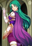 1girl 1girl 1girl alluring book cape cecilia_(fire_emblem) color female_only fire_emblem fire_emblem:_the_binding_blade fully_clothed green_eyes green_hair intelligent_systems nintendo revolverwingstudios smile