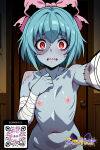 1girl 1girl 1girl ai-generated ai_generated aqua_hair arms_behind_head arms_up artist_name bandages bangs belt black_legwear black_shirt black_thighhighs blue_hair blush bow breasts choker clothing colored_skin door grin hair_bow hair_ornament indoors legwear littlehentai long_sleeves looking_at_viewer neck_tie patchwork_skin pink_bow pink_eyes pink_skirt red_eyes ribbon savitar savitar_(ai_generator) savitar_(artist) sharp_teeth shirt short_hair short_sleeves skindentation skirt skull small_breasts smile standing stitched_face stitches stockings striped teeth torn_clothes watermark zettai_ryouiki zombie