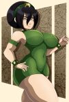 1girl 1girl 1girl alternate_breast_size avatar:_the_last_airbender big_breasts big_breasts black_hair blind_eye blue_eyes breasts clothed_female female_only hair_bun high_res hourglass_figure long_hair solo_female solo_focus sonson-sensei tight_clothing toph_bei_fong