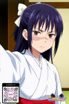 1girl 1girl 1girl ai_generated bangs black_hair bleach blue_hair blush bow brown_eyes clothing copyright_name hair_bow hair_ornament hair_ribbon hakama hakama_skirt kimono littlehentai long_hair looking_at_viewer miko ponytail purple_hair red_hakama ribbon robe savitar savitar_(artist) scar scar_on_face skirt tied_hair traditional_clothes wafuku white_kimono