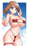 1girl 1girl alluring big_breasts bikini blue_eyes brown_hair eyepatch_bikini female_only light-skinned_female light_skin long_hair maki_ikazuya may may_(pokemon) naughty_face nintendo pokemon pokemon_rse red_bikini sweat