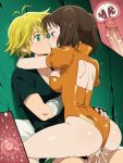 1boy 1girl ai_generated ass blonde_hair brown_hair couple cowgirl_position cum cum_in_pussy diane_(nanatsu_no_taizai) green_eyes impregnation kissing meliodas nanatsu_no_taizai penis penis_in_pussy purple_eyes sex twin_tails vaginal vaginal_penetration vaginal_sex