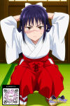 1girl 1girl 1girl ai_generated bangs black_hair bleach blue_hair blush bow brown_eyes clothing copyright_name hair_bow hair_ornament hair_ribbon hakama hakama_skirt kimono littlehentai long_hair looking_at_viewer miko ponytail purple_hair red_hakama ribbon robe savitar savitar_(artist) scar scar_on_face skirt tied_hair traditional_clothes wafuku white_kimono