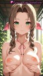 1girl 1girl 1girls 2025 aerith_gainsborough ai ai_assisted ai_generated anime anime_style artist_name bangs big_breasts big_breasts blush bow braid braided_ponytail breast_hold breast_lift breasts brown_hair bust closed_mouth collarbone completely_nude curly_hair drill_hair female_focus female_only final_fantasy final_fantasy_vii final_fantasy_vii_remake forehead grabbing_own_breast green_eyes hair_bow hair_ribbon hair_ribbons hentai high_quality high_res high_res high_resolution indoors lips long_hair looking_at_viewer medium_breasts natsuyoru neck_ribbon nipples nipples_outside nude nude_female oiled outside parted_bangs patreon pink_bow pink_ribbon plant ribbon sidelocks smile solo_female stable_diffusion sweat uncensored_nipples upper_body voluptuous voluptuous_female wet