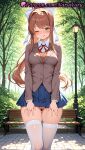 1girl 1girl 1girls 2025 ai ai_assisted ai_generated anime anime_style asian ass_visible_through_thighs bangs bench big_breasts blazer blue_skirt blush bow breasts brown_hair brown_jacket brown_sweater_vest bust closed_mouth collared_shirt day doki_doki_literature_club exhibitionism feet_out_of_frame female_focus female_only green_eyes grey_jacket hair_bow hair_intakes hands_on_own_thighs hentai high_quality high_res high_res high_resolution jacket lamppost legs legwear long_hair long_sleeves looking_at_viewer medium_breasts miniskirt monika_(doki_doki_literature_club) natsuyoru neck_ribbon no_panties non-asian nopan one_eye_closed outside paipan panties park_bench patreon pleated_skirt ponytail public_indecency pussy pussy pussy_peek red_ribbon ribbon school_uniform shirt sidelocks skindentation skirt smile solo_female stable_diffusion standing stockings thigh_gap thighs tongue tongue_out tree uncensored underwear upskirt very_long_hair voluptuous voluptuous_female white_bow white_ribbon white_shirt white_thighhighs