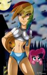 bat friendship_is_magic full_moon halloween jack-o'-lantern long_hair looking_up moon multicolored_hair my_little_pony pink_hair pinkie_pie pony pumpkin rainbow_dash shiny shiny_skin x^j^kny x^j^kny_(artist)