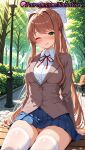 1girl 1girl 1girls 2025 ai ai_assisted ai_generated anime anime_style asian bangs bench big_breasts big_breasts blazer blue_skirt blush bow breasts brown_hair brown_jacket bush bust cleft_of_venus closed_mouth clothing collared_shirt day doki_doki_literature_club female_focus female_only female_solo green_eyes hair_bow hair_intakes hair_ribbon hentai high_quality high_res high_res high_resolution jacket lamppost legwear long_hair long_sleeves looking_at_viewer medium_breasts miniskirt monika_(doki_doki_literature_club) natsuyoru neck_ribbon no_panties nopan one_eye_closed outside park_bench patreon pleated_skirt ponytail pussy pussy pussy_peek red_ribbon ribbon school_uniform shirt sidelocks sitting sitting_on_bench skirt smile solo_female stable_diffusion stockings sunlight thighs tongue tongue_out tree uncensored very_long_hair voluptuous voluptuous_female white_bow white_legwear white_ribbon white_shirt white_thighhighs wing_collar zettai_ryouiki