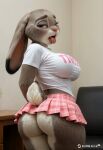 1girl 2025 ai_generated anthro ass big_ass big_breasts breasts bunny dancing disney fur furry furry_female gif indoors judy_hopps lagomorph leporid looking_at_viewer mammal miniskirt naughty_face open_mouth purple_eyes rabbit realistic seductive t-shirt tail thick_thighs tongue_out vlrgromns wide_hips zootopia