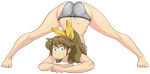 1girl ass blue_eyes bow brown_hair grey_panties hair_bow high_res jack-o'_challenge long_hair m.u.g.e.n mugen_ryuko oggy_(oggyoggy) original panties ponytail ryuko_(oggyoggy) tagme transparent_background underwear wedgie