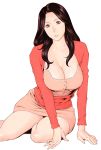  1girl black_eyes black_hair breasts cleavage copyright_request curvy female highres huge_breasts large_breasts legs mature milf skirt solo takasugi_kou takasugikou thighs 