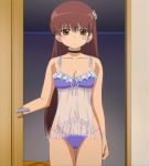 blush breasts brown_hair cameltoe high_res kissxsis lingerie long_hair panties purple_panties screencap suminoe_riko underwear